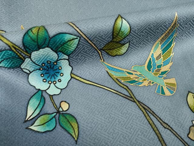 平和屋着物●染色作家　斉藤三才　訪問着　花鳥文　暈し染め　金彩　正絹　逸品　AABI6931ck