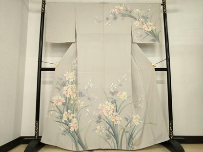 平和屋着物●訪問着　友禅　作家物　秀夫　草花文　正絹　逸品　未使用　AABI6933ck