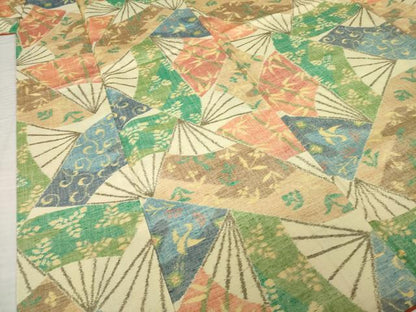 平和屋着物●小千谷紬　扇面花文　正絹　逸品　AABI6935ck