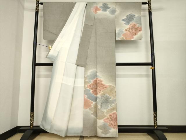 平和屋着物●訪問着　紬地　辻が花　松皮菱花文　暈し染め　金彩　正絹　逸品　AABI6938ck