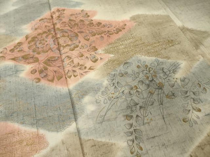 平和屋着物●訪問着　紬地　辻が花　松皮菱花文　暈し染め　金彩　正絹　逸品　AABI6938ck