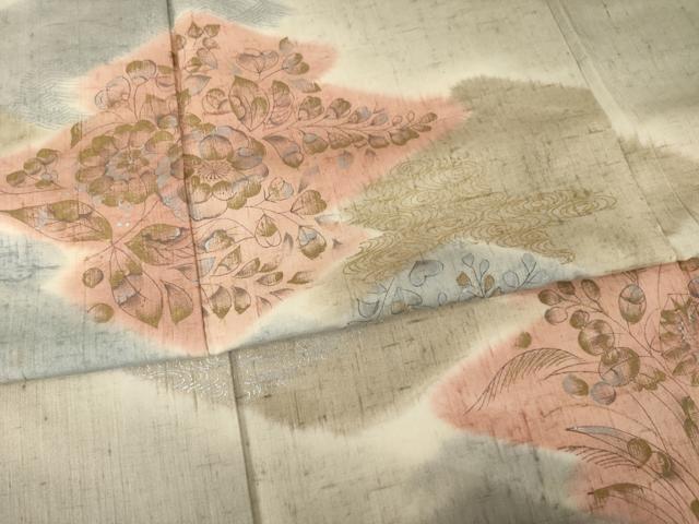 平和屋着物●訪問着　紬地　辻が花　松皮菱花文　暈し染め　金彩　正絹　逸品　AABI6938ck