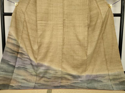 平和屋着物●訪問着　紬地　霞文　暈し染め　ロング丈　正絹　逸品　AABI6939ck