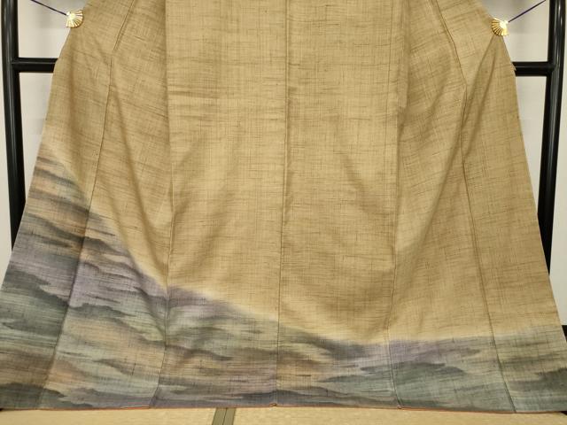 平和屋着物●訪問着　紬地　霞文　暈し染め　ロング丈　正絹　逸品　AABI6939ck