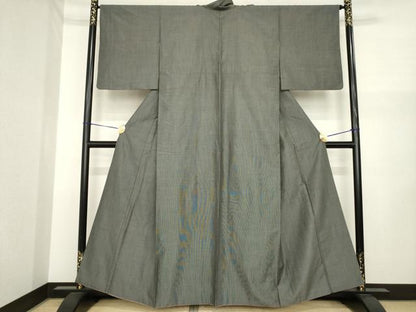 平和屋着物●本場縞大島紬　黒地　正絹　逸品　AABI6940ck