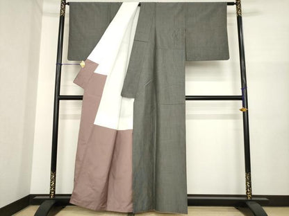 平和屋着物●本場縞大島紬　黒地　正絹　逸品　AABI6940ck