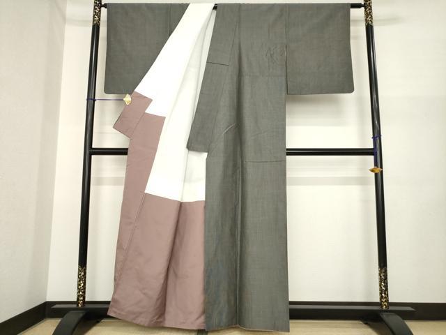 平和屋着物●本場縞大島紬　黒地　正絹　逸品　AABI6940ck