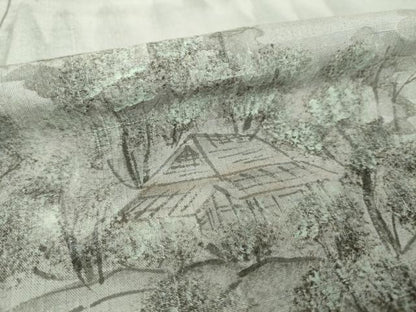 平和屋着物●訪問着　紬地　手描き　風景文　正絹　逸品　AABI6941ck