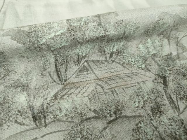 平和屋着物●訪問着　紬地　手描き　風景文　正絹　逸品　AABI6941ck