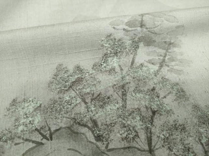 平和屋着物●訪問着　紬地　手描き　風景文　正絹　逸品　AABI6941ck