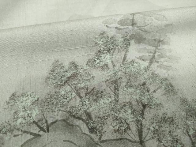 平和屋着物●訪問着　紬地　手描き　風景文　正絹　逸品　AABI6941ck