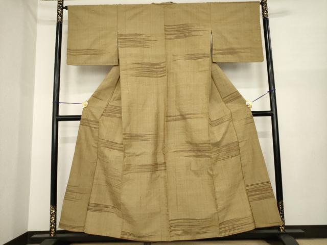 平和屋着物●上質な紬　段違い文様　正絹　逸品　AABI6942ck