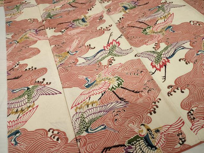 平和屋着物●上質な小紋　紅型　立波飛鶴文　鬼しぼ縮緬　正絹　逸品　AABI6943ck