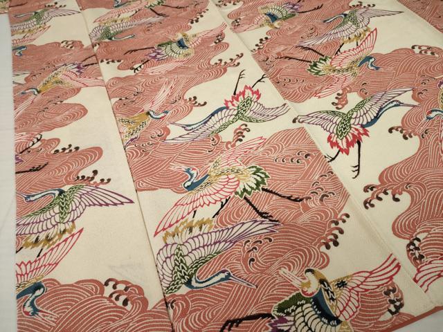 平和屋着物●上質な小紋　紅型　立波飛鶴文　鬼しぼ縮緬　正絹　逸品　AABI6943ck