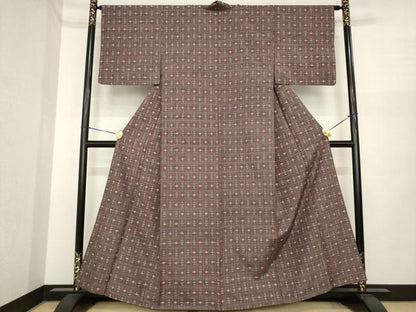 平和屋着物●上質な紬　十字絣　正絹　逸品　AABI6944ck