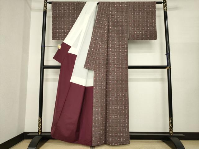 平和屋着物●上質な紬　十字絣　正絹　逸品　AABI6944ck