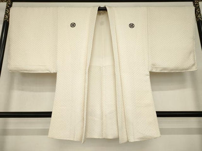 平和屋着物●男性　白紋付・羽織セット　菱文　金糸　正絹　逸品　未使用　AABI6948ck