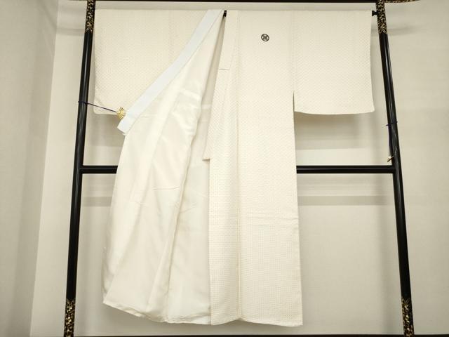 平和屋着物○男性 白紋付・羽織セット 菱文 金糸 正絹 逸品 未使用
