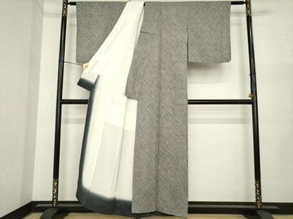 平和屋着物●大変加工の良い総絞り小紋　黒地　正絹　逸品　AABI6949ck