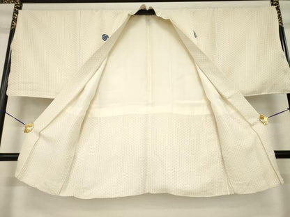 平和屋着物●男性　白紋付・羽織セット　菱文　金糸　キングサイズ　正絹　逸品　AABI6950ck