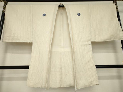 平和屋着物●男性　白紋付・羽織セット　菱文　金糸　キングサイズ　正絹　逸品　AABI6950ck