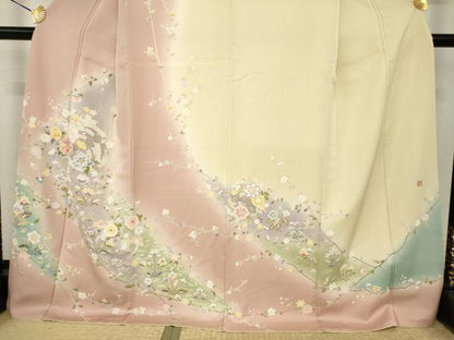 平和屋着物●訪問着　作家物　利秋　流水花丸文　暈し染め　正絹　逸品　AABI6952ck