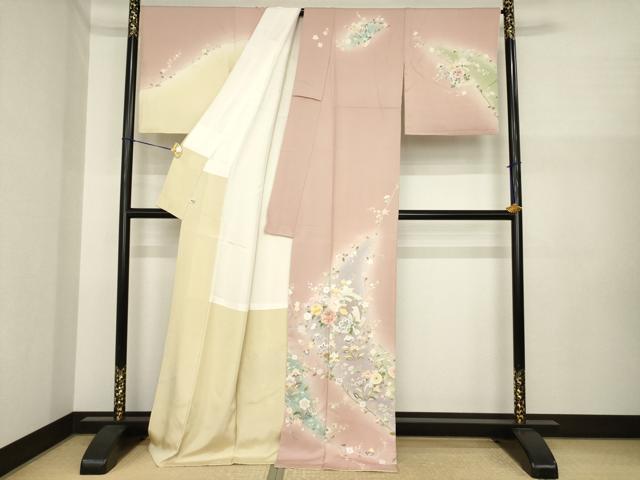 平和屋着物●訪問着　作家物　利秋　流水花丸文　暈し染め　正絹　逸品　AABI6952ck