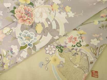 平和屋着物●訪問着　作家物　利秋　流水花丸文　暈し染め　正絹　逸品　AABI6952ck