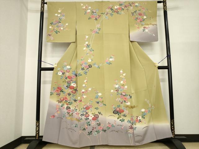 平和屋着物●訪問着　友禅　作家物　草花文　暈し染め　正絹　逸品　AABI6954ck