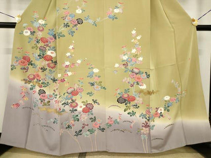 平和屋着物●訪問着　友禅　作家物　草花文　暈し染め　正絹　逸品　AABI6954ck