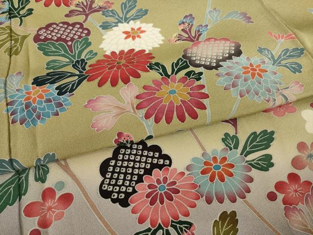 平和屋着物●訪問着　友禅　作家物　草花文　暈し染め　正絹　逸品　AABI6954ck