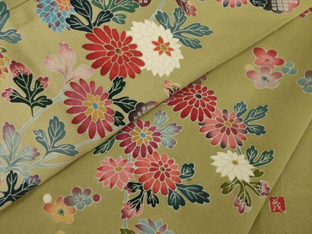 平和屋着物●訪問着　友禅　作家物　草花文　暈し染め　正絹　逸品　AABI6954ck