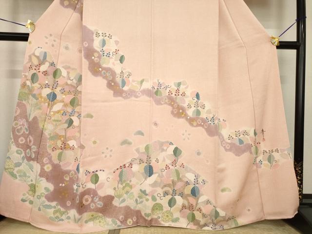 平和屋着物●訪問着　駒刺繍　桐　金銀彩　正絹　逸品　AABI6957ck