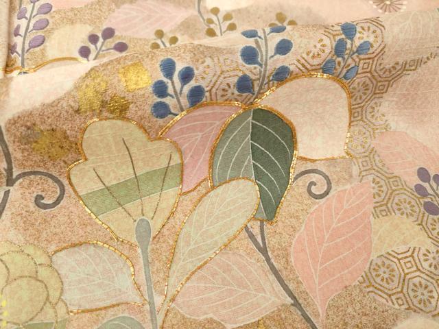 平和屋着物●訪問着　駒刺繍　桐　金銀彩　正絹　逸品　AABI6957ck