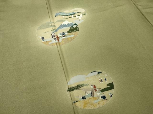 平和屋着物●訪問着　友禅　人物風景文　暈し染め　金彩　正絹　逸品　AABI6959ck