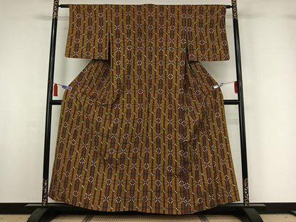 平和屋着物▽上質な紬　単衣　格子　正絹　逸品　AABI6961jh