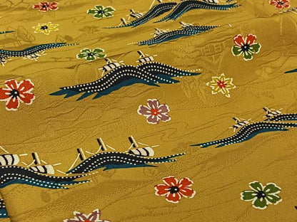 平和屋着物▽上質な小紋　単衣　型染め　流水花文　正絹　逸品　AABI6962jh