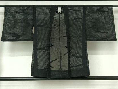 平和屋着物▽羽織　スリーシーズン　春夏秋　塵除け　流水文　黒地　正絹　逸品　AABI6966jh