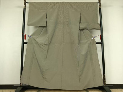 平和屋着物▽江戸小紋　単衣　万筋　枯葉色×象牙色　正絹　逸品　AABI6968jh