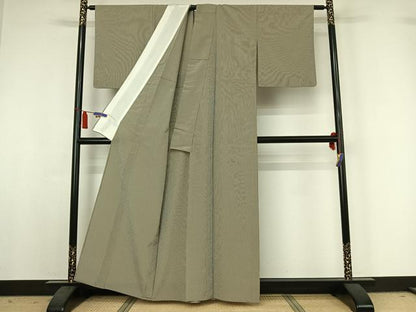 平和屋着物▽江戸小紋　単衣　万筋　枯葉色×象牙色　正絹　逸品　AABI6968jh