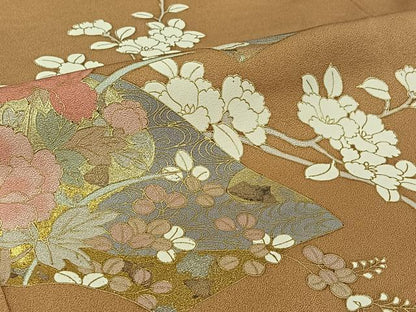 平和屋着物▽訪問着　単衣　地紙花文　金彩　正絹　逸品　AABI6969jh