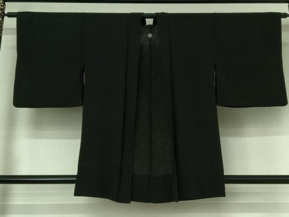 平和屋着物▽羽織　スリーシーズン　春夏秋　塵除け　流水地紋　暗黒色　黒地　正絹　逸品　AABI6973jh