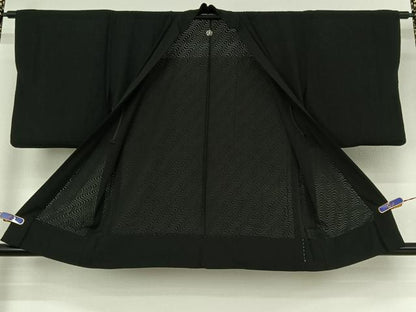平和屋着物▽羽織　スリーシーズン　春夏秋　塵除け　流水地紋　暗黒色　黒地　正絹　逸品　AABI6973jh