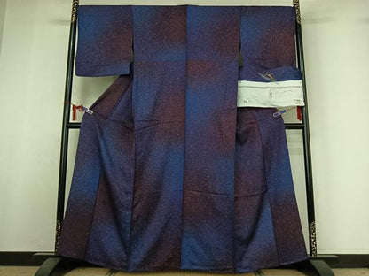 平和屋着物▽上質な小紋　単衣　霞文　暈し染め　反端付き　正絹　逸品　AABI6974jh