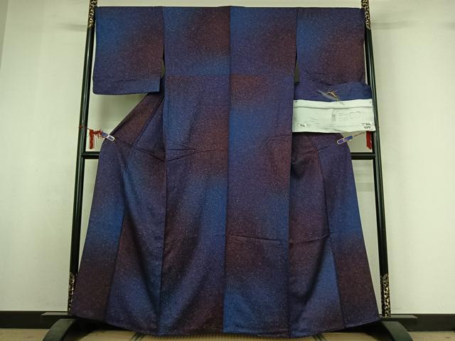 平和屋着物▽上質な小紋　単衣　霞文　暈し染め　反端付き　正絹　逸品　AABI6974jh