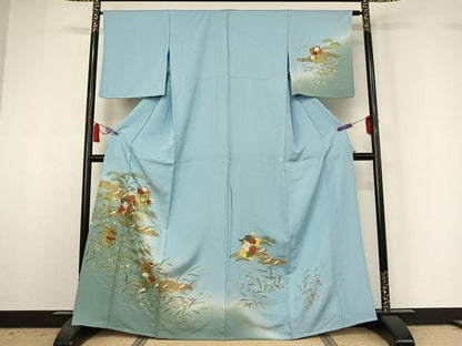 平和屋着物▽訪問着　単衣　飛鶴花文　暈し染め　金彩　正絹　逸品　AABI6975jh