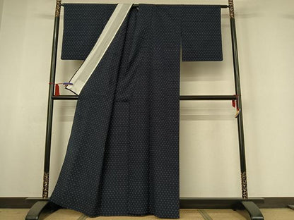 平和屋着物▽お召　単衣　蚊絣　正絹　逸品　AABI6976jh