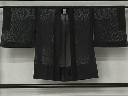 平和屋着物▽羽織　スリーシーズン　春夏秋　塵除け　草花文　黒地　正絹　逸品　AABI6978jh
