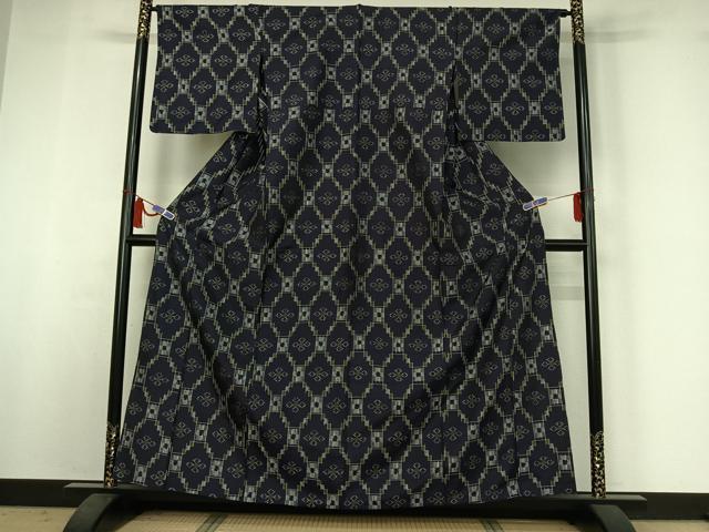 平和屋着物▽本場琉球絣　単衣　花菱文　正絹　逸品　AABI6980jh
