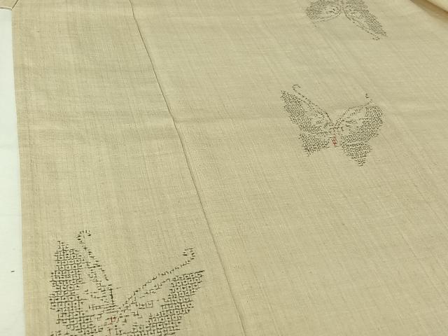 平和屋着物▽結城紬　単衣　80亀甲　舞蝶文　正絹　逸品　AABI6981jh